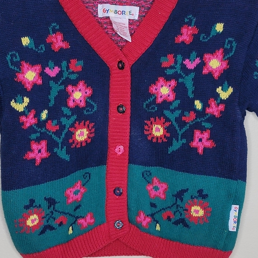 Vintage Gymboree Colorful Floral Knit Button Front Cardigan Sweater Size Small - Picture 2 of 7